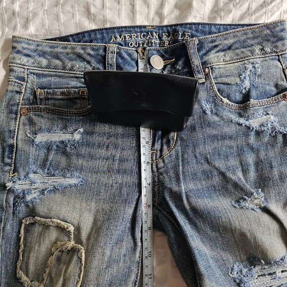 American Eagle Distressed Patchwork Skinny Jeans - 2014 - Light Wash - Sz 0 Reg - Picture 16 of 16